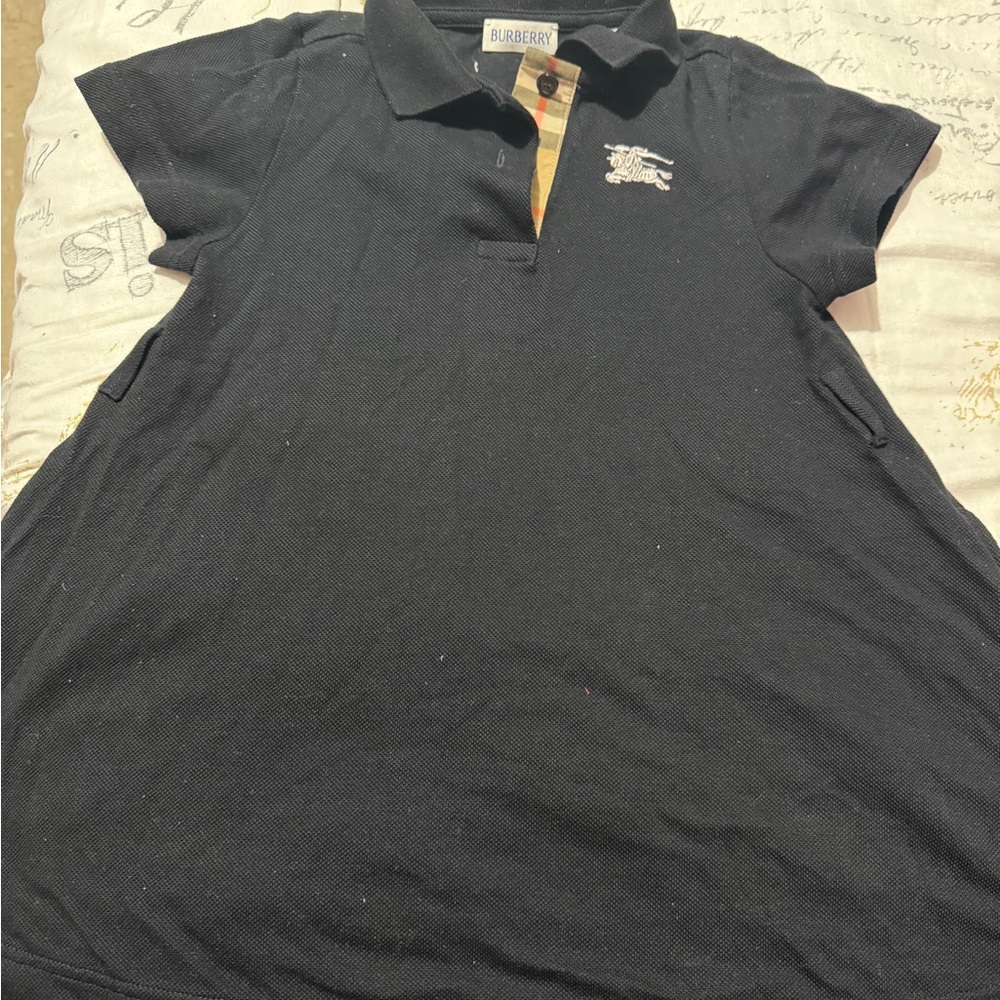 Burberry Black Polo with Iconic Plaid Accent